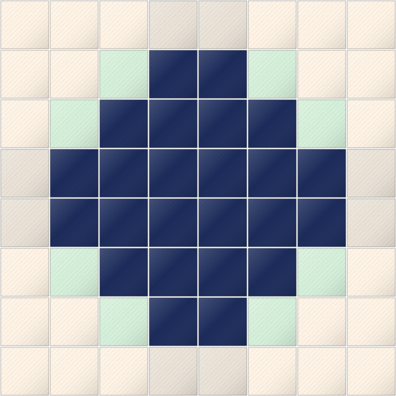 Actual QuiltLab export of an eight-by-eight square-patch diamond with navy, cream, gray-cream and pale mint cells